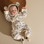 婴姿新生婴儿衣服春秋长袖 无骨和尚服 斜襟系带纯棉连体衣爬服套装