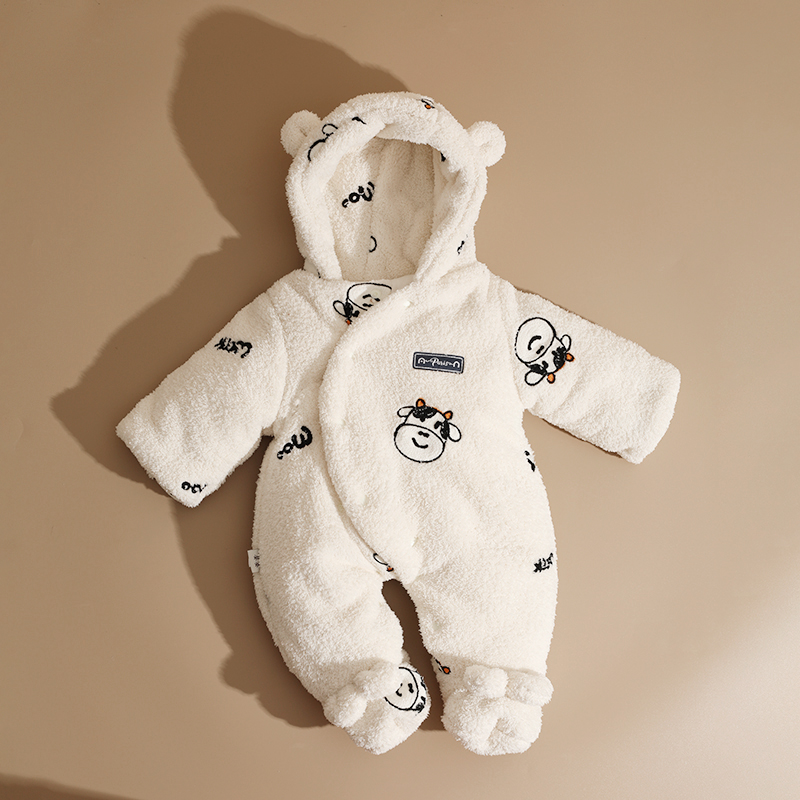 婴姿新生婴儿衣服秋冬季夹棉加厚宝宝包脚连体衣棉袄外出棉衣冬装