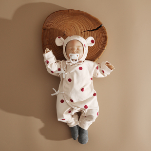 护肚哈衣爬服套装 婴姿新生婴儿连体衣春秋纯棉刚出生宝宝52码 长袖