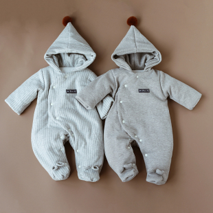婴姿新生婴儿连体衣秋冬加厚包脚保暖宝宝外出服抱衣棉服冬天衣服