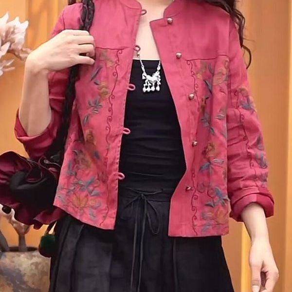 新中式国风女装棉麻刺绣外套女士减龄显瘦重工刺绣女民族风上衣
