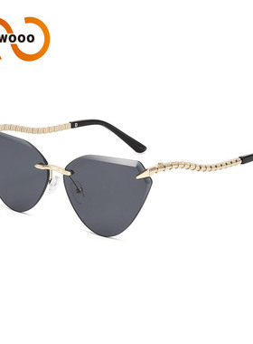 两个圈 新款蛇腿无框切边猫眼太阳镜个性辣妹女墨镜潮流T1281