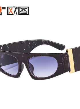 新款欧美潮流方框粗腿遮阳太阳镜ins风网红跨境个性摩登男女墨镜
