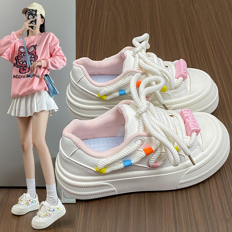 多巴胺小白鞋女2024夏季新款百搭ins校园风百搭运动软底增高板鞋