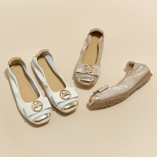 羊皮小香风平底单鞋女2024新款舒适软底蛋卷鞋百搭浅口真皮小皮鞋