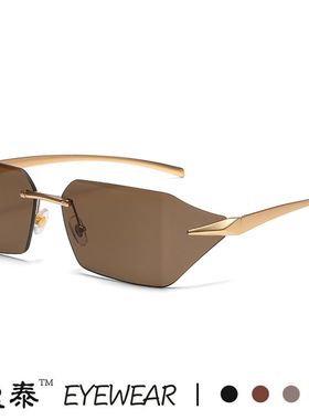 新款无框连体太阳镜女欧美时尚潮流复古墨镜跨境ins个性太阳眼镜