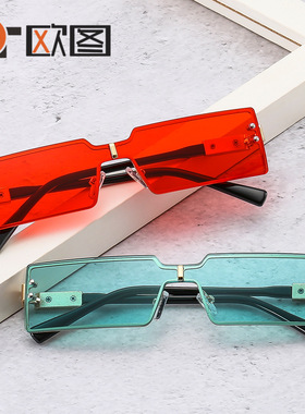 个性小框方型男女士太阳镜嘻哈金属连体片街拍时尚糖果色墨镜7194