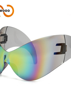 两个圈 新款未来科技感超大朋克太阳镜跨境Y2K连体个性墨镜T1065