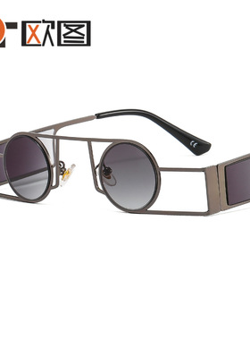 个性朋克小圆框男女摇滚太阳镜 街拍摩登前卫几何金属墨镜T22009