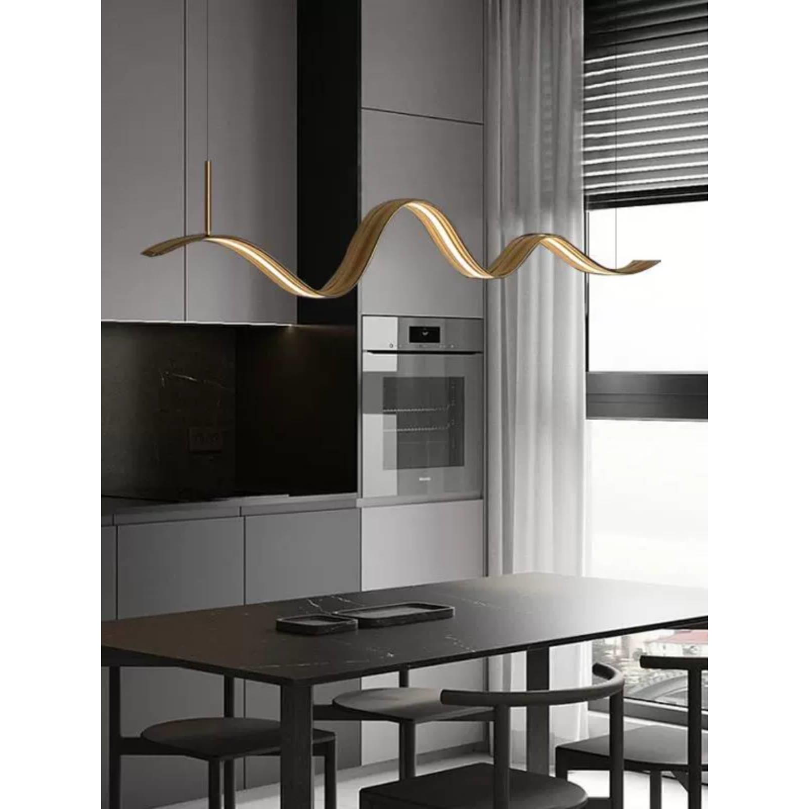 中山古镇展厅全铜波浪极简线条餐厅吊灯现代简约吧台餐桌意式长条