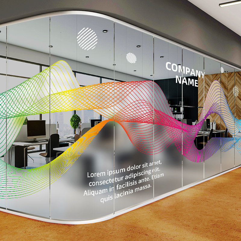 公司logo定制彩色渐变半遮挡磨砂贴纸装饰办公室艺术创意玻璃贴膜