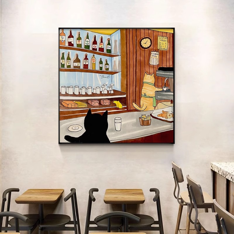 卡通猫咪装饰画ins风咖啡厅烘焙店甜品店动漫挂画家庭煮猫客厅画图片