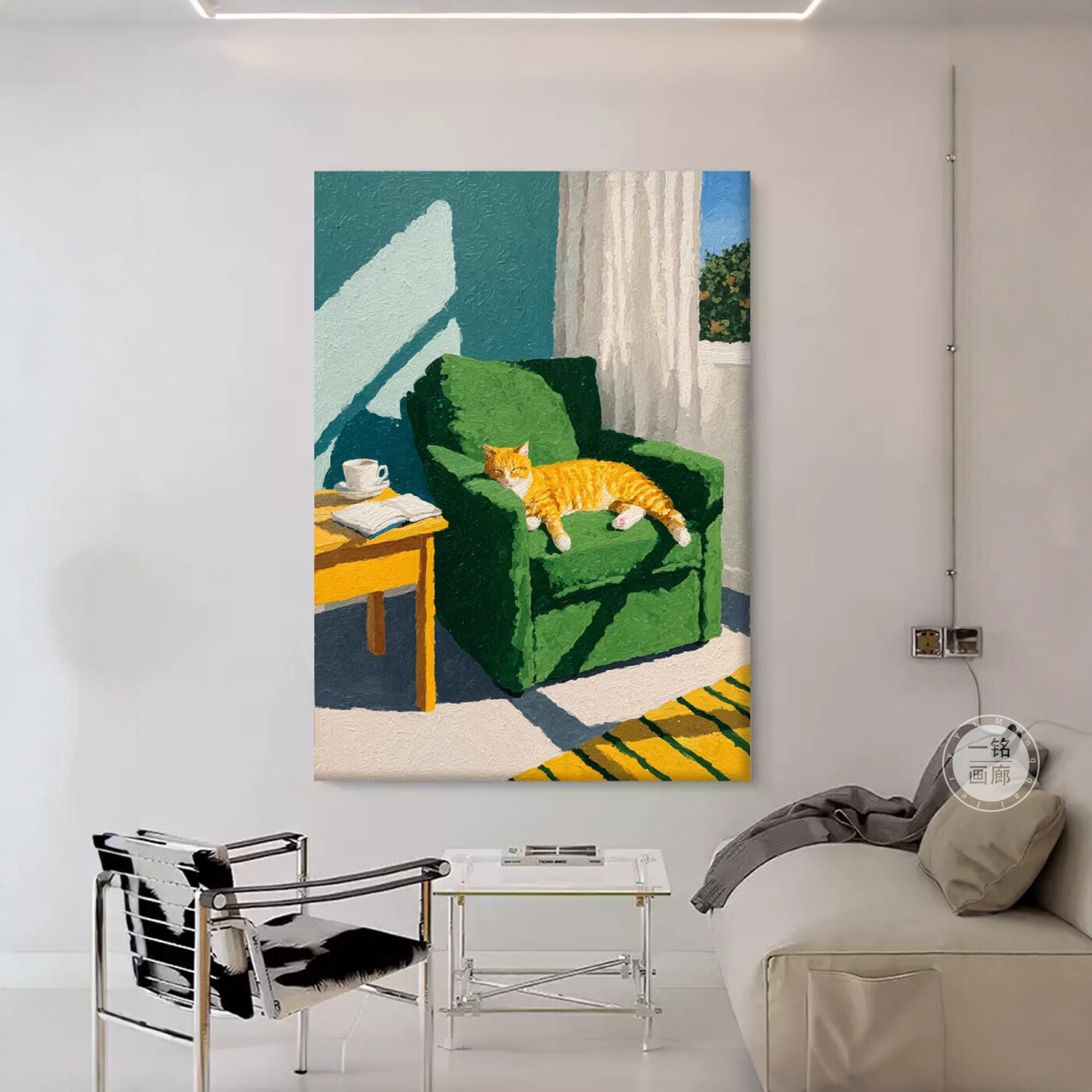 北欧包豪斯客厅装饰画马蒂斯色彩小众慵懒猫咪卧室背景墙玄关挂画图片