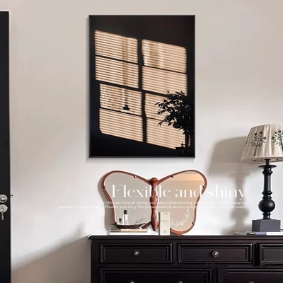 北欧风假窗户光影植物装饰画高级感客厅餐厅背景挂画斗柜桌面摆画