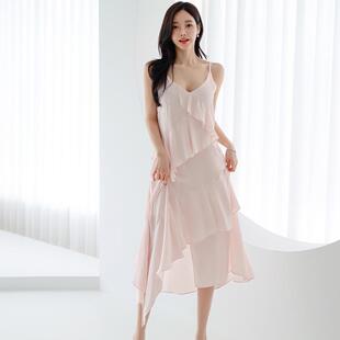 3.21气质荷叶吊带长款 2025年春款 女神温柔度假连衣裙 代购 韩国正品