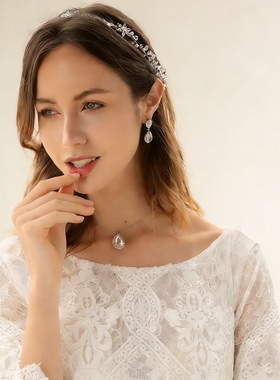 新娘镀金合金水钻银色晚礼服婚纱配饰结婚后背项链长款性感背饰闪