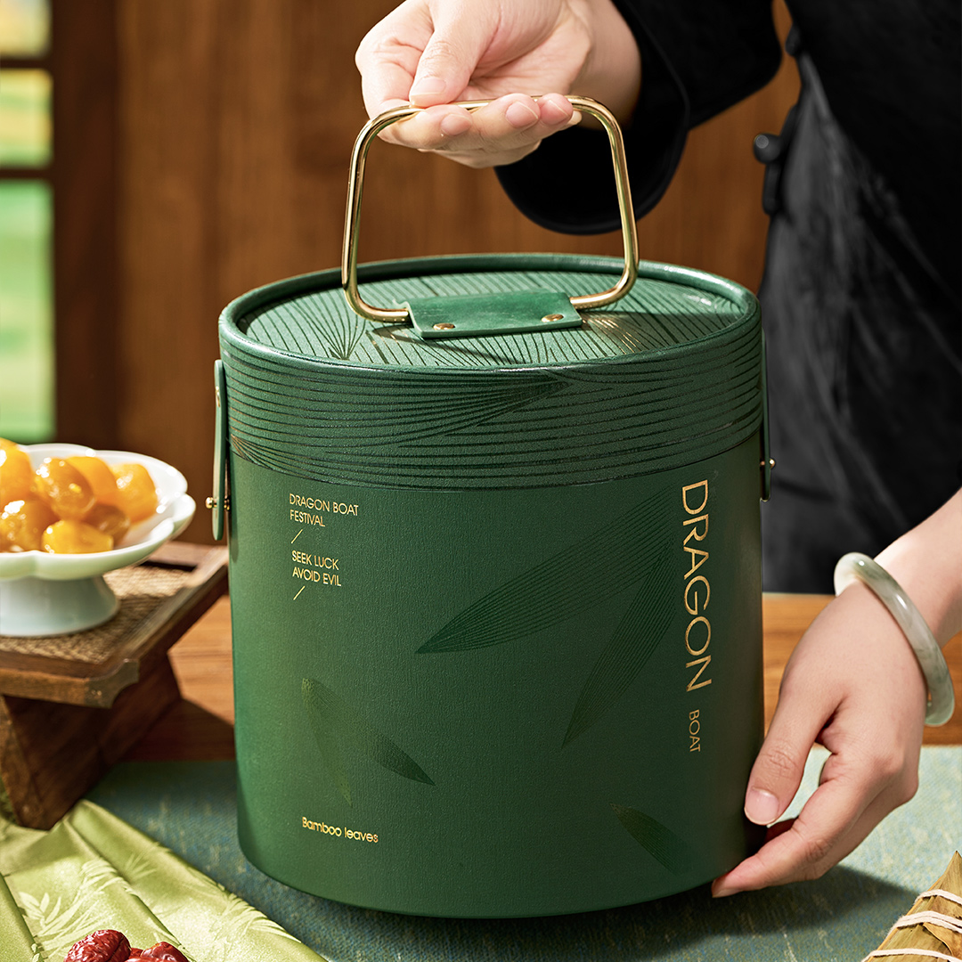 端午手提圆形桶粽子包装盒