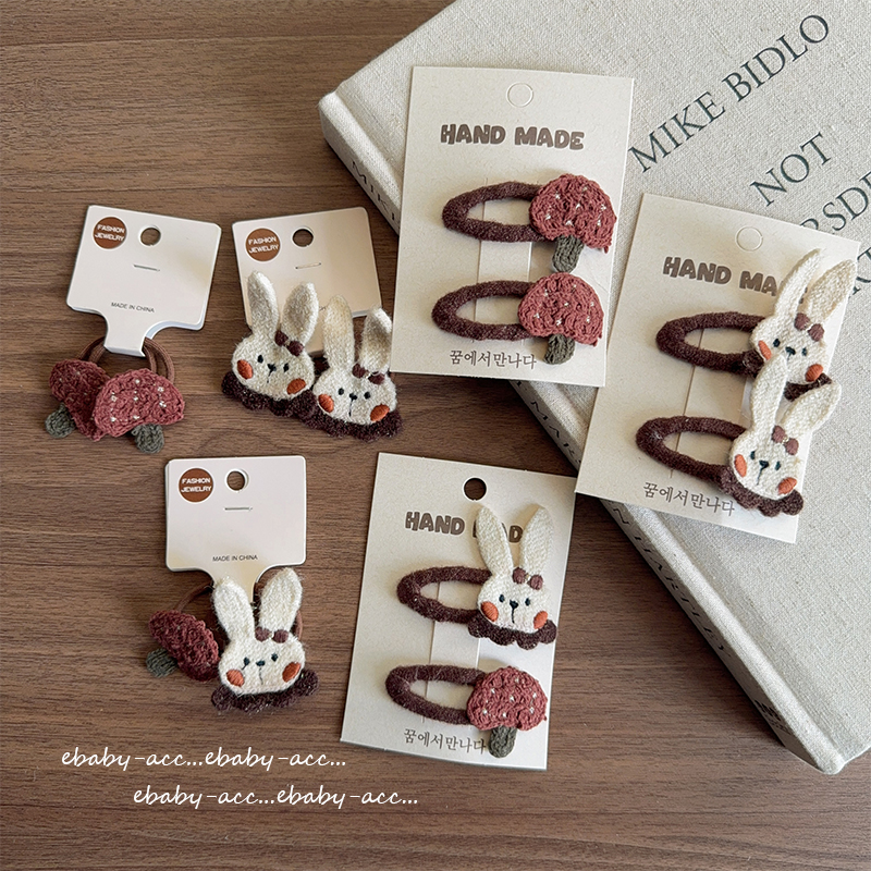 韩系女孩发夹侧边碎发BB夹森系小兔发饰咖色系发夹马尾扎头发头绳