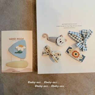 新儿童布艺发夹不伤发BB夹侧边碎发耳后夹女宝蝴蝶结碎花洋气发饰