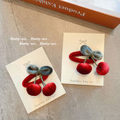 新款 洋气女童发夹头绳可爱丝绒樱桃头饰儿童耳后发饰侧边碎发BB夹