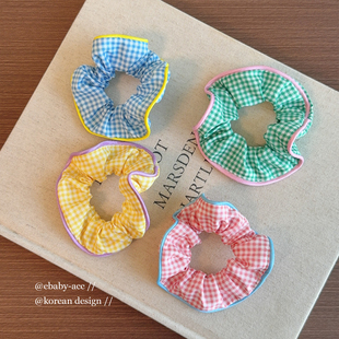 韩系儿童格子发圈丸子头大肠圈头绳女孩马尾发绳皮筋女童简约头饰