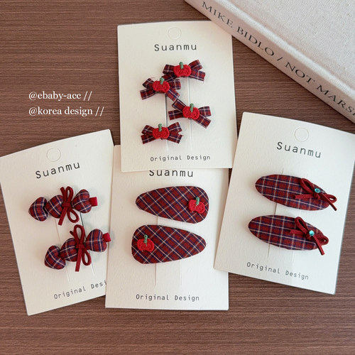 韩国复古学院风格纹蝴蝶结发夹