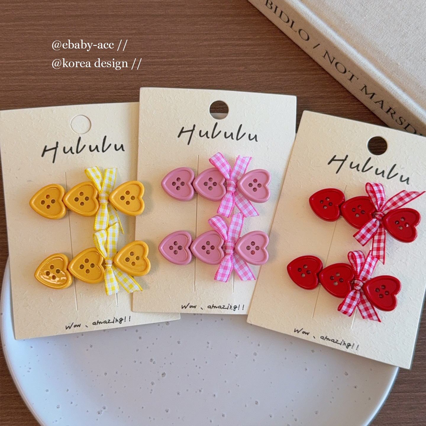 韩版爱心纽扣发夹侧边碎发刘海夹甜美可爱蝴蝶结发卡女童洋气发饰