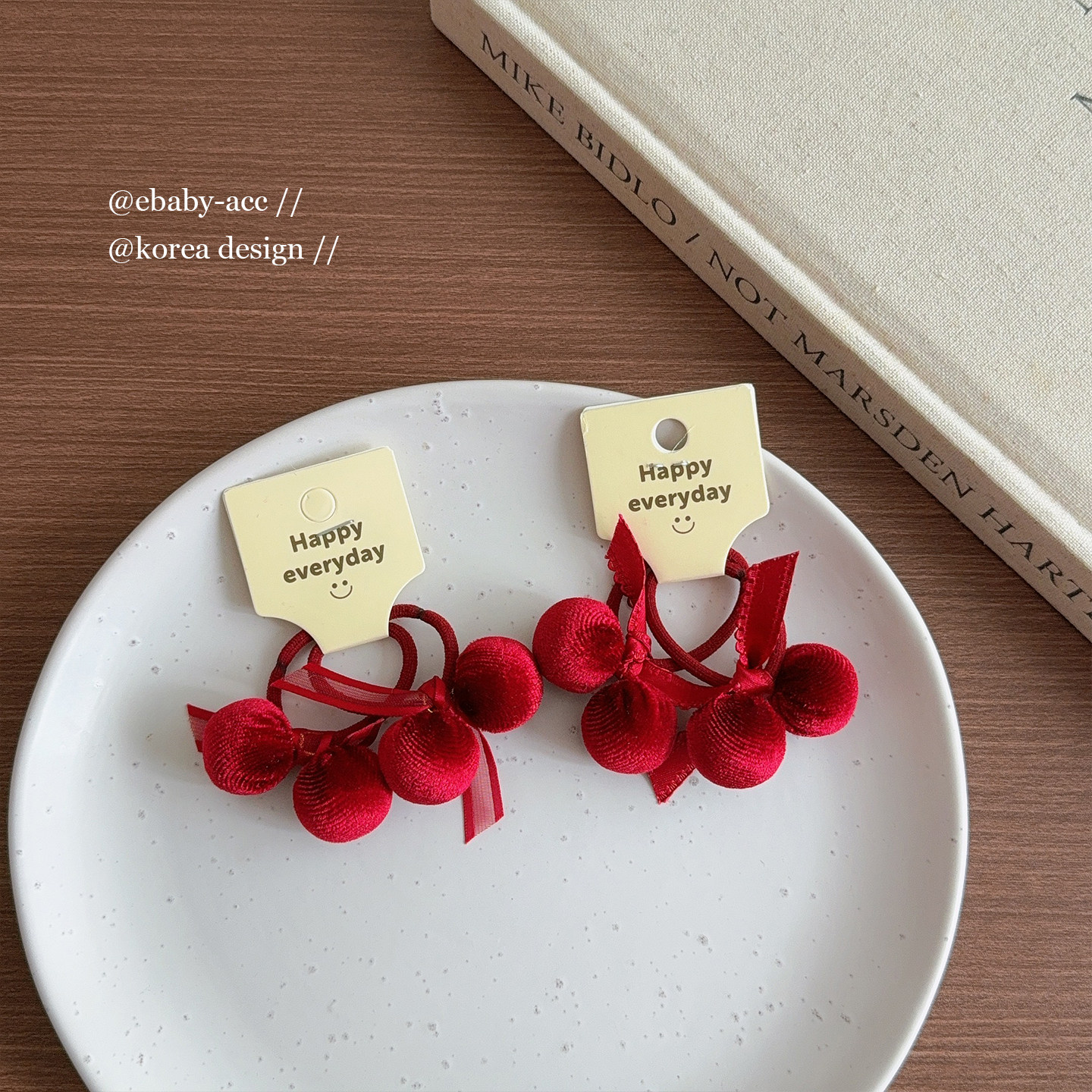 女童新年酒红色丝绒球球发圈女甜美可爱双马尾发饰过年蝴蝶结头绳