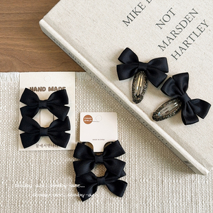 女童高级黑蝴蝶结发夹洋气百搭侧边碎发BB夹儿童公主风双马尾头绳