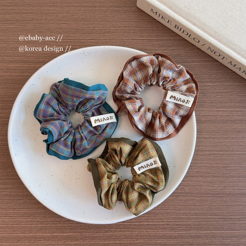 儿童格子发圈丸子头大肠圈头绳