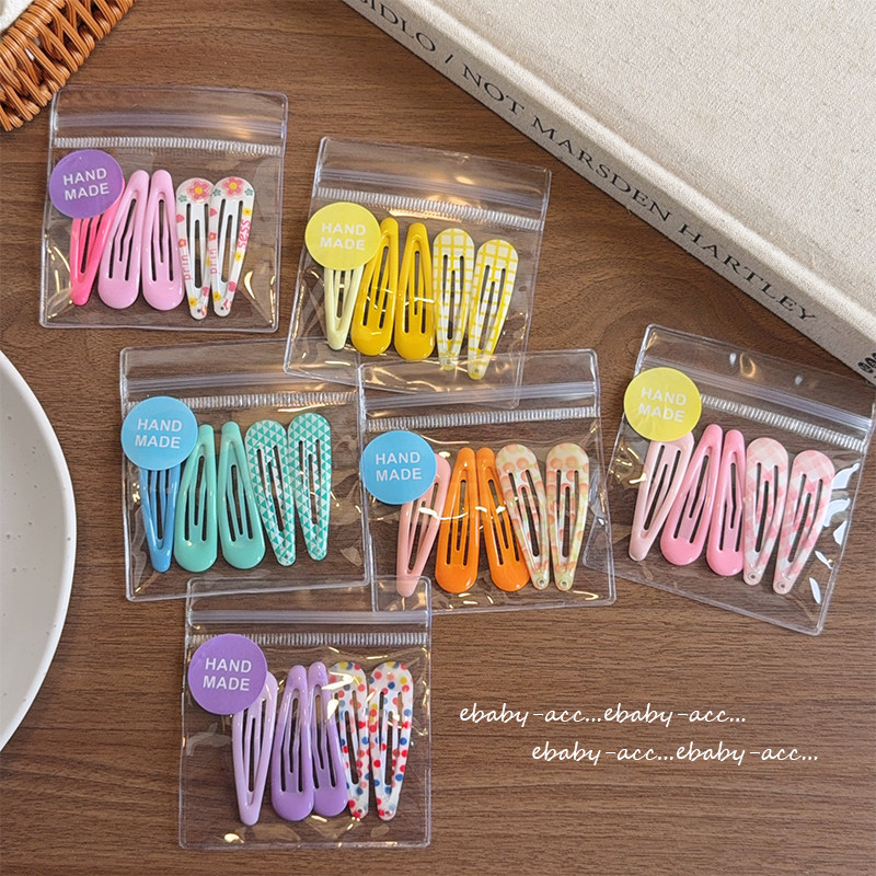 春夏甜美糖果色水滴BB夹女童彩色印花可爱刘海夹侧边碎发夹不伤发