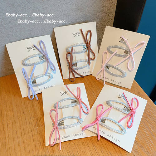 新款蝴蝶结鹿皮绒儿童BB夹女孩不伤发侧边碎发夹子刘海发饰可爱