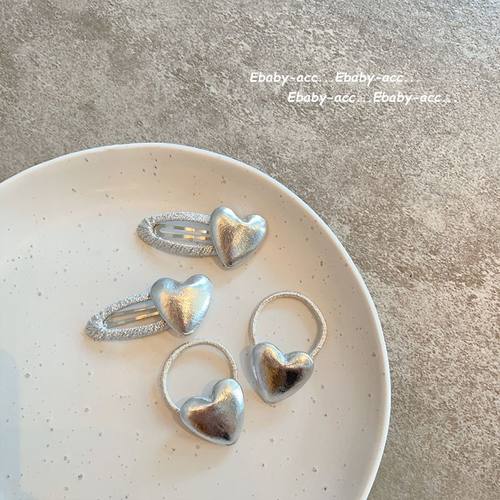 儿童发饰银色爱心BB夹侧边碎发夹不伤发女宝扎头发橡皮筋头绳发饰