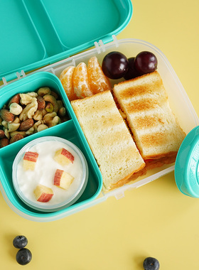 新西兰Sistema翻盖式1.1L午餐便当盒 分隔三明治饭盒+130ml密封杯