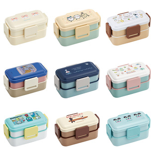 日本制Skater可爱卡通小学生双层饭盒银离子抑菌 可单层使用600ml