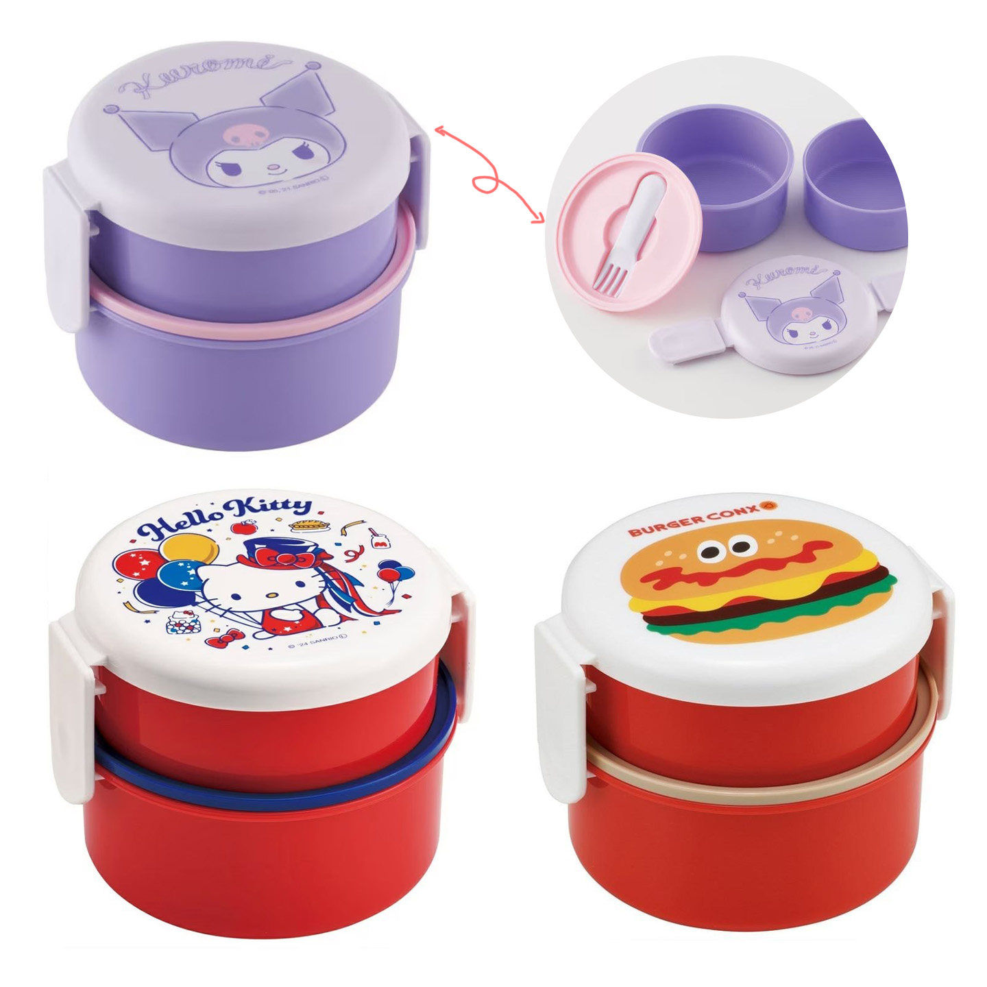 日本制skater双层迷你餐盒 可爱卡通儿童水果盒点心盒l配叉子500m