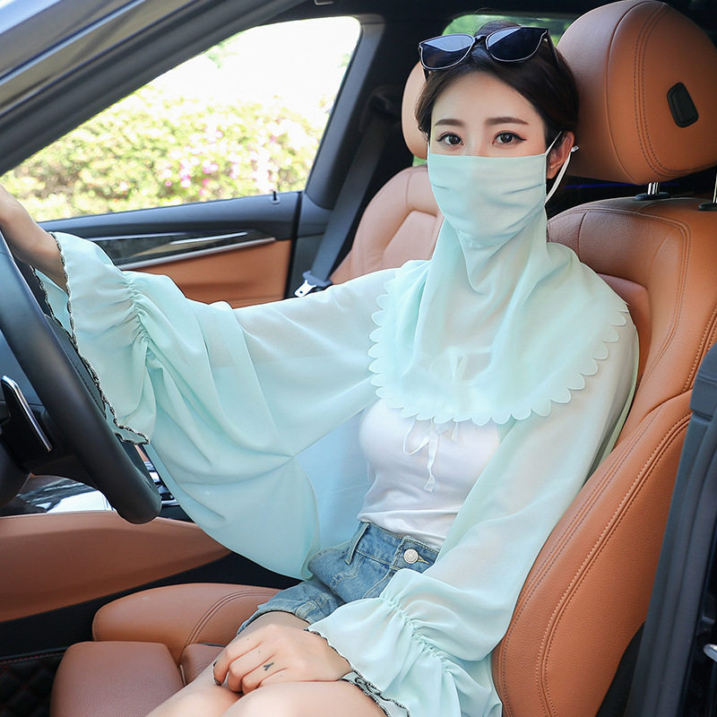 韩版女防晒披肩长袖一体防紫外线护颈开车骑车夏季新款2025防晒衣