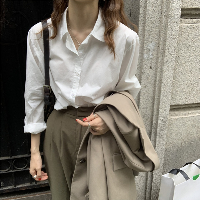 宽松叠穿白色衬衫女秋装新款设计感小众法式上衣复古轻熟长袖衬衣,女装/女士精品,衬衫,淘宝优惠券,粉丝福利购,淘宝优惠卷