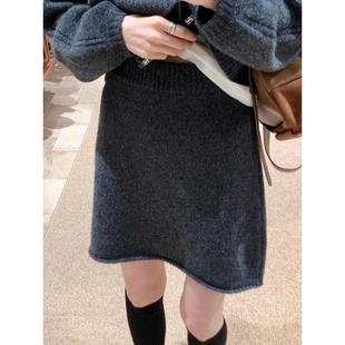 灰色针织短裙超好看冬装半身裙女2025新款秋冬小个子a字半裙