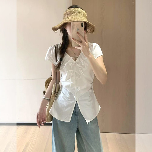 小飞袖蝴蝶结系带衬衫