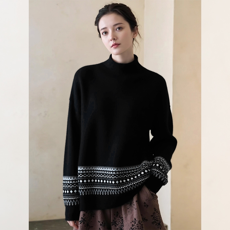 半高领提花软糯保暖毛衣