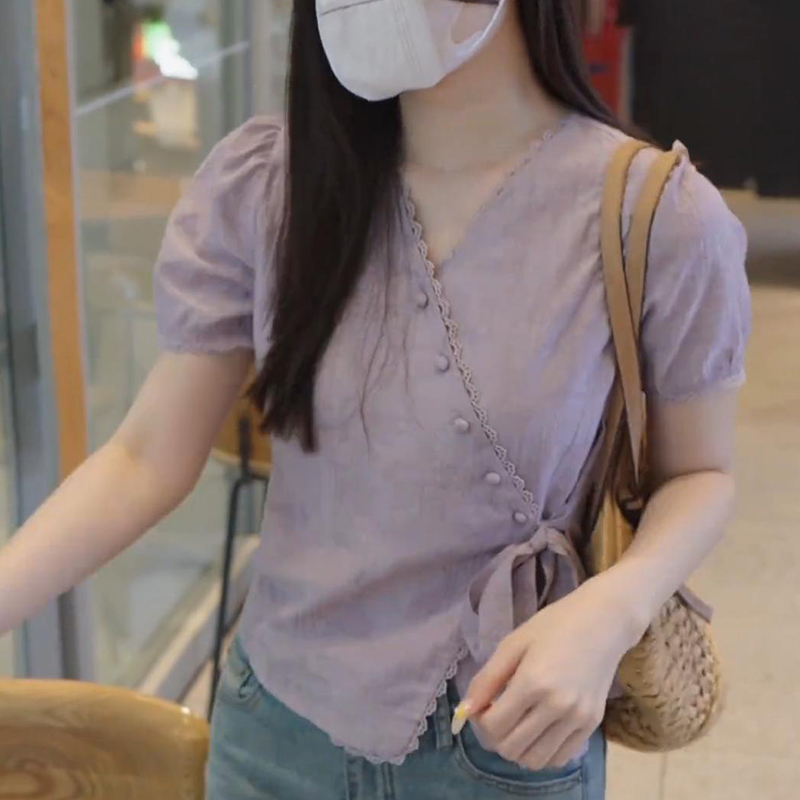 送运费险！短袖紫色衬衣