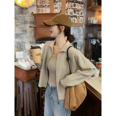 氛围感拉链针织开衫两件套