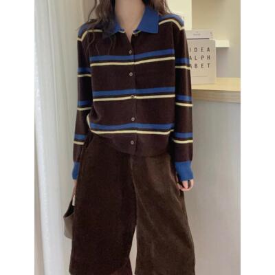 单排扣复古撞色针织开衫