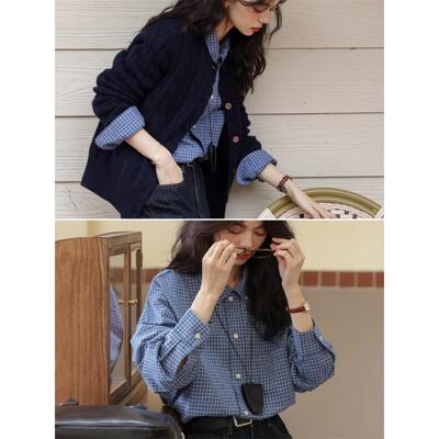 巨好看的蓝色格纹叠穿衬衫