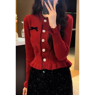 小香风新款蝴蝶结针织开衫