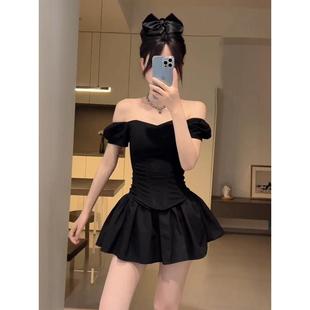 夏季 女 纯欲辣妹穿搭一整套立体鱼骨收腰抹胸高腰a字蓬蓬短裙套装