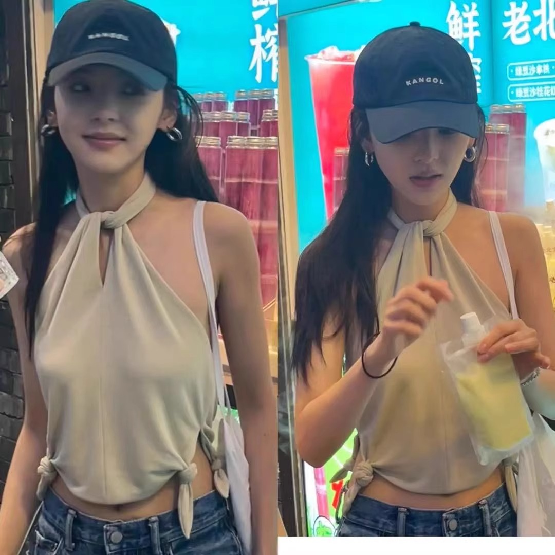 章若楠明星同款挂脖背心