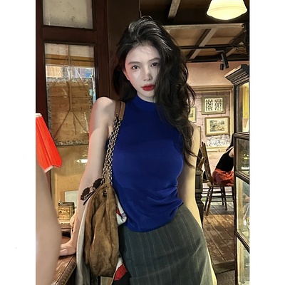 克莱因蓝色针织背心女内搭