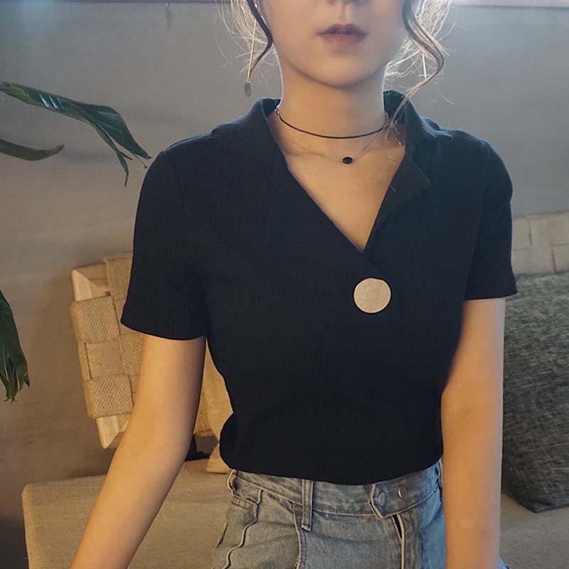 2018´º×°Ð¿°æchic½ðÊô¿Û·ÁìÐÞÉíÏÔÊݵ¯Á¦¶ÌÐäTÐôÅ®×°ÉÏÒ³±